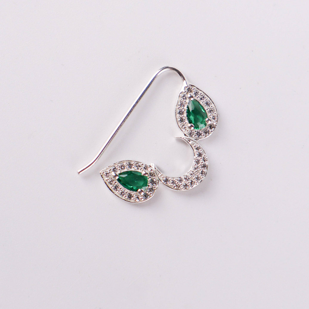 Silver green drop Nath with CZ stones earrings