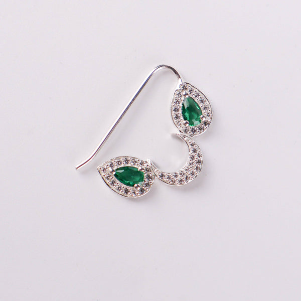 Silver green drop Nath with CZ stones earrings