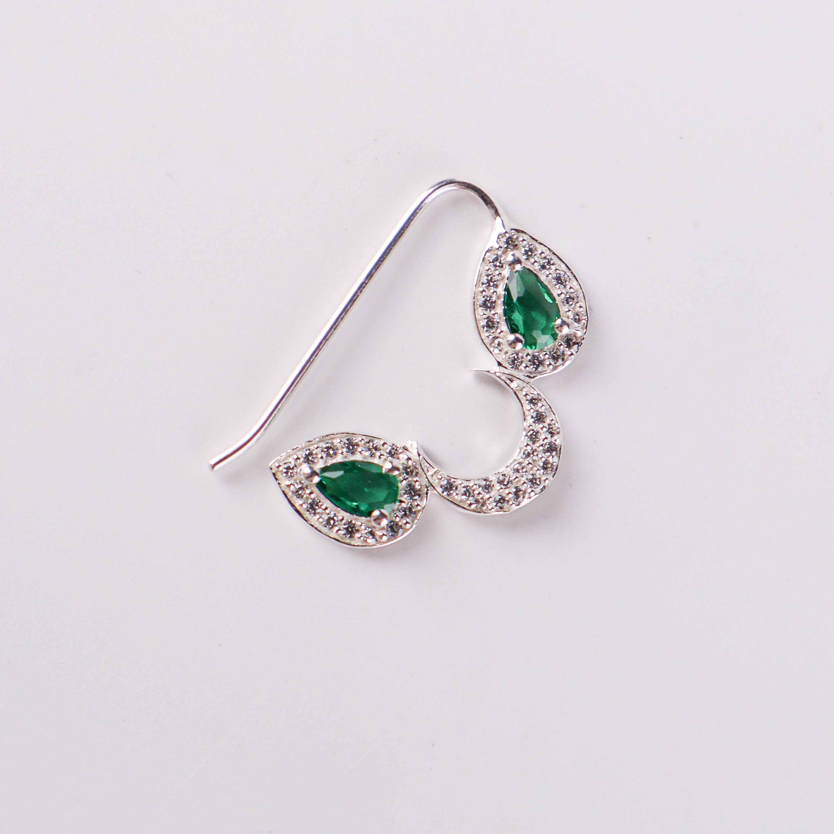 Silver green drop Nath with CZ stones earrings