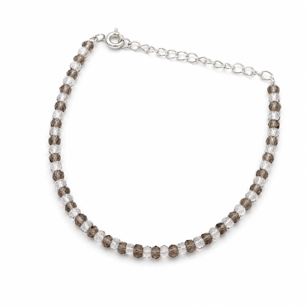 Smokey Quartz and Crystals Silver Bracelet