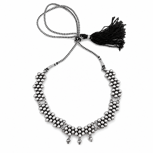 The Kudi Choker with silver beads and black tassel, traditional jewelry necklace