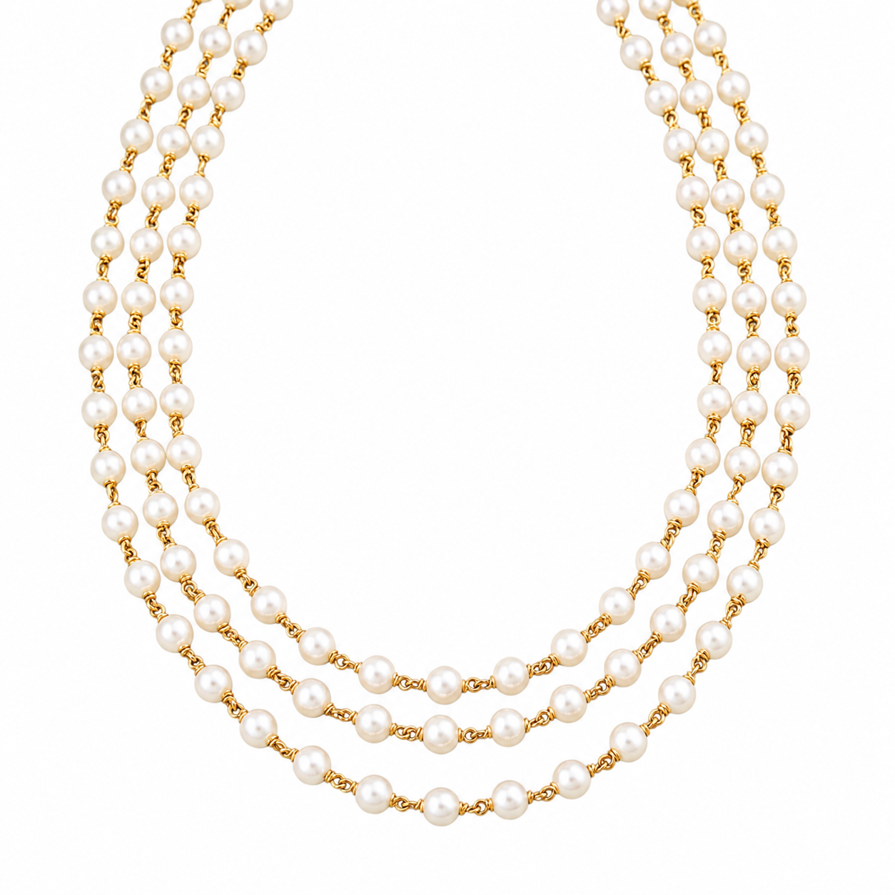 Three Layers Pearl Chain | 92.5 Silver | 22K Gold Plated