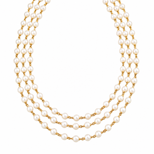 Three Layers Pearl Chain | 92.5 Silver | 22K Gold Plated