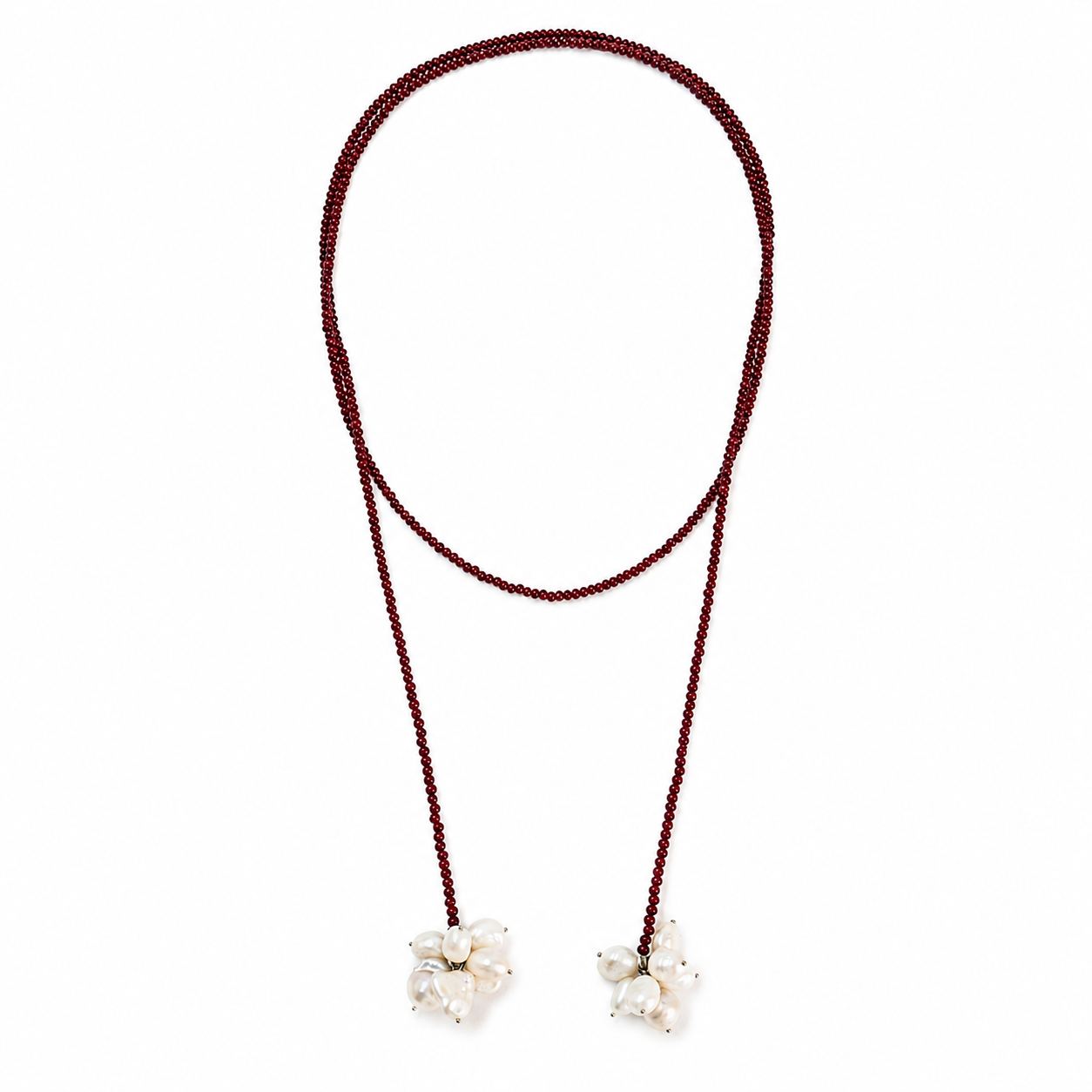 Tie and Wear : Four Way Necklace with Garnets & Pearls