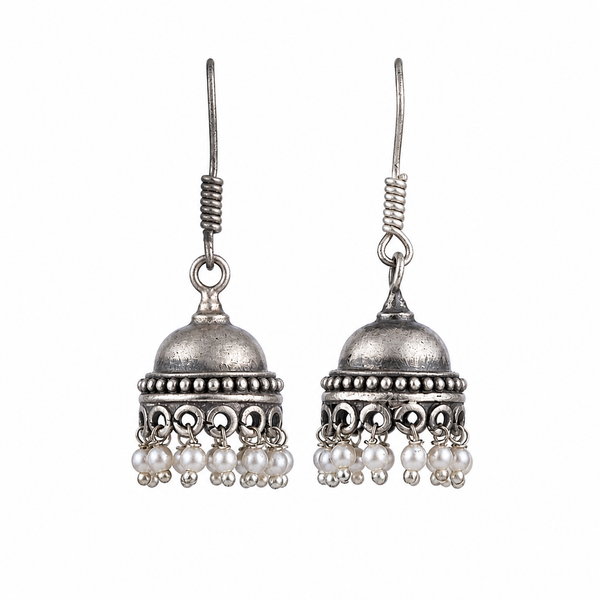 Tiny Silver Jhumki with Pearl Latkan