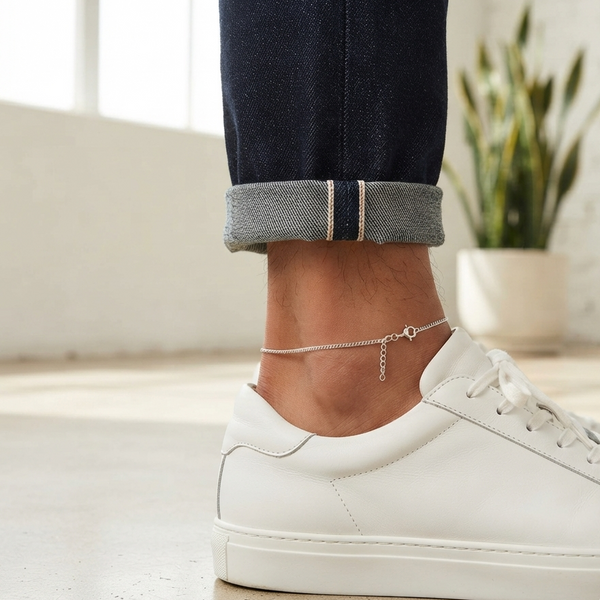 Unisex Plain Chain Anklet | 92.5 Sterling Silver