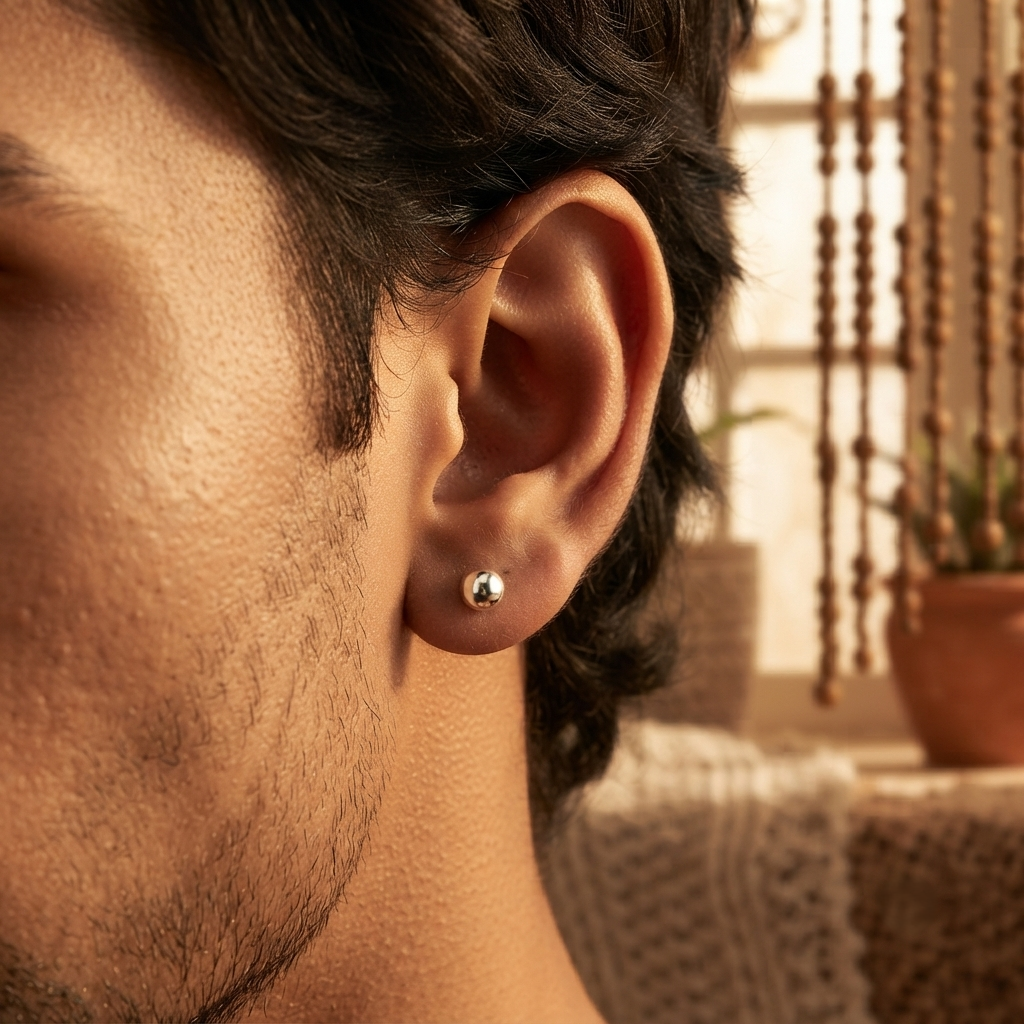 Unisex Tiny Silver Stud Earrings - Big