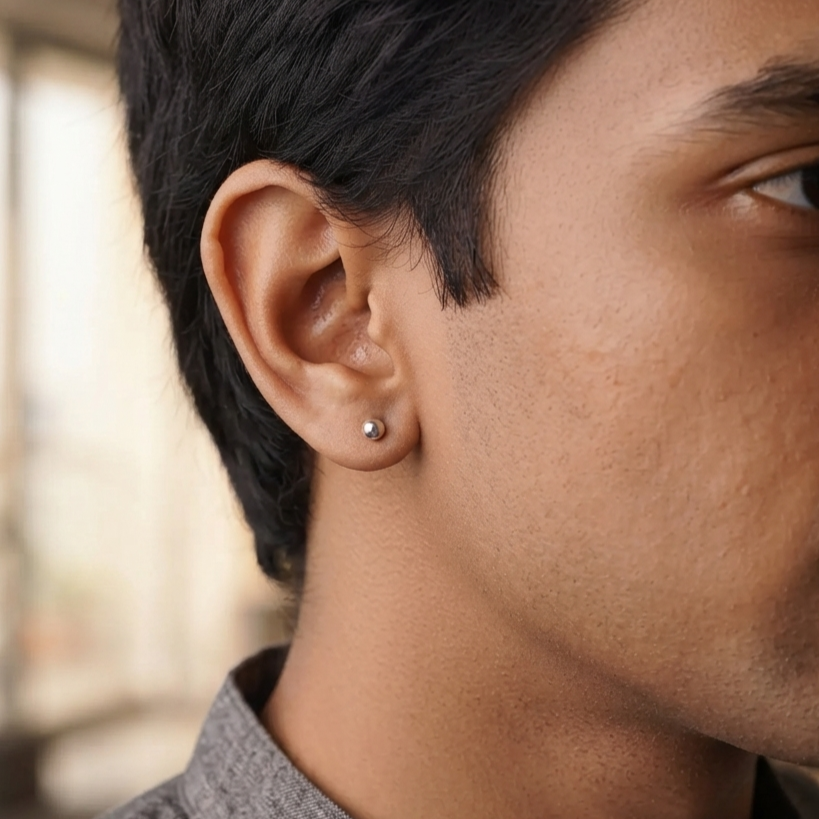 Unisex Tiny Silver Stud Earrings - Small