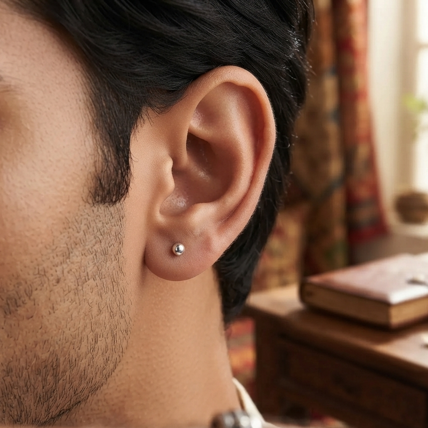 Unisex Tiny Silver Stud Earrings - Medium