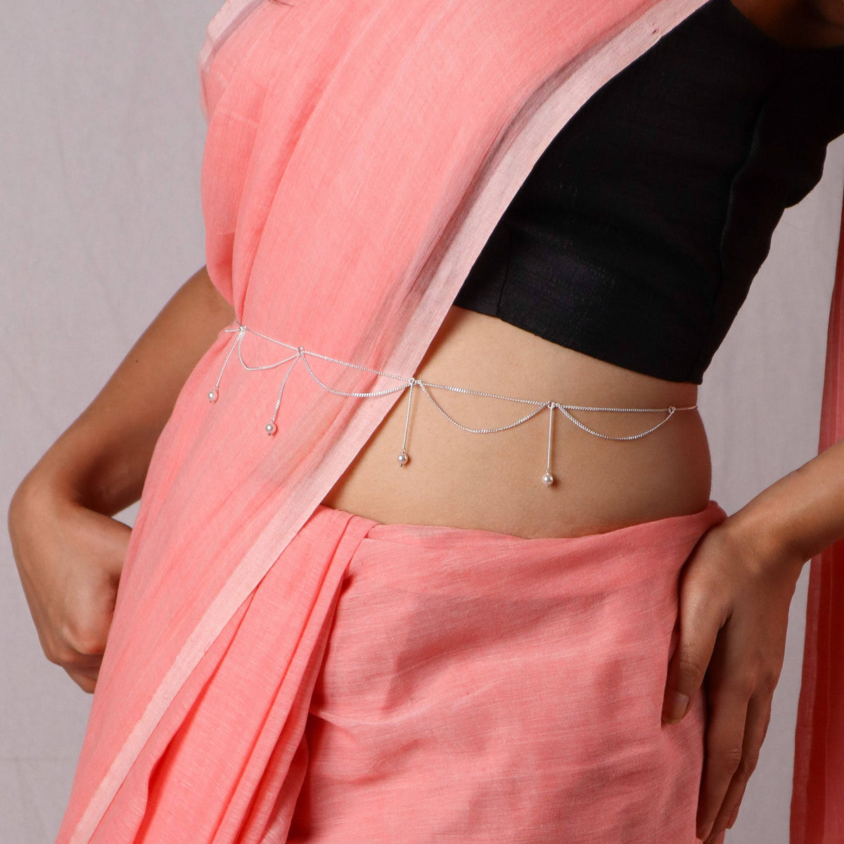 Silver waist chain with pearl jhalar for ethnic styling