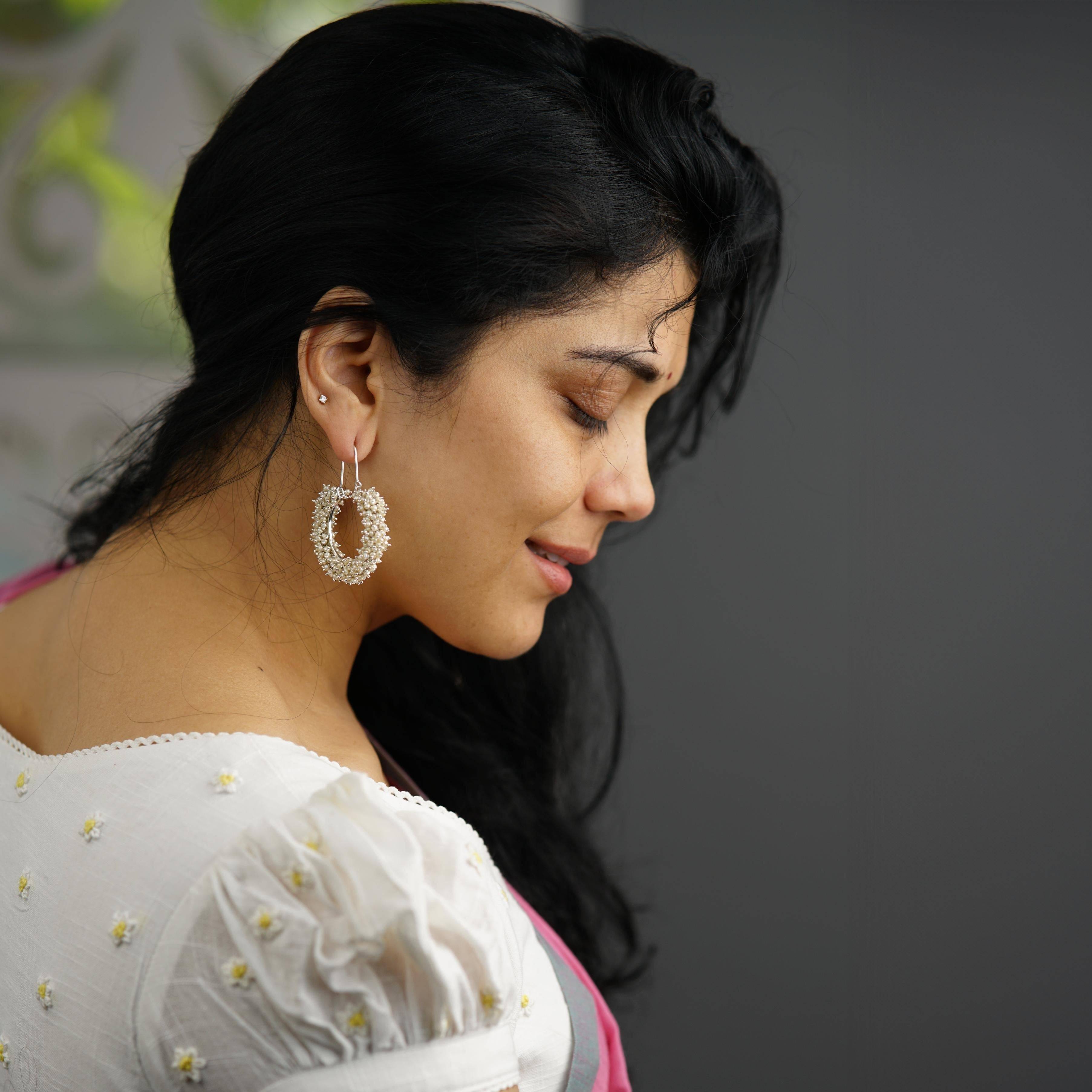 Motiwali Chandbali | 92.5 Silver earrings | Size : Medium