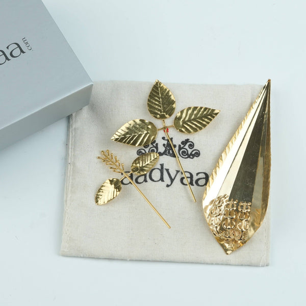 Detailed view of the Kevda, Tulsi Manjiri and Bel leaves, highlighting intricate botanical textures and refined 22K Gold-Plated detailing