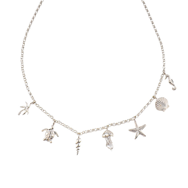 Silver Sea Charm Necklace front view in 92.5 sterling silver