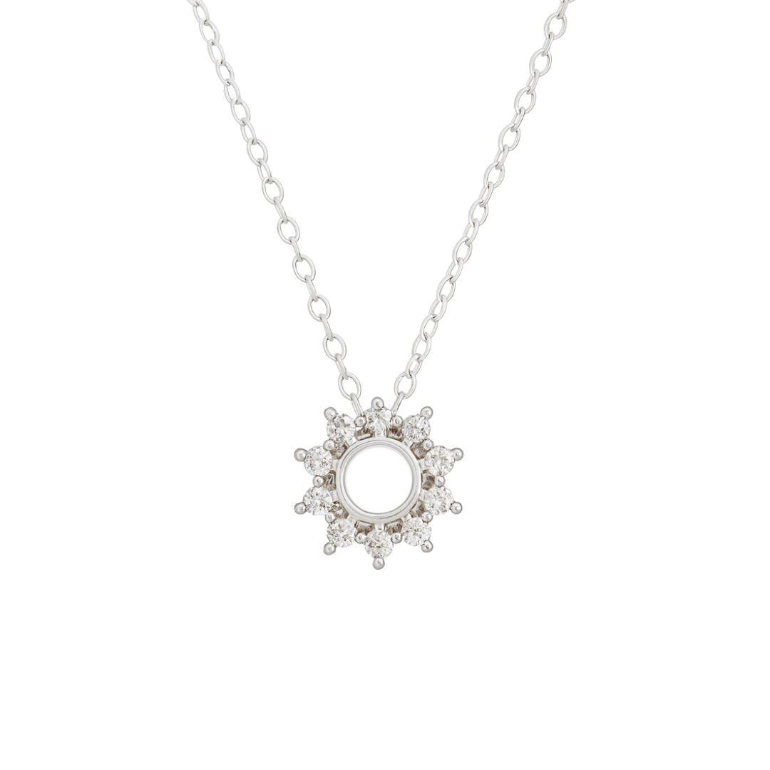 Silver CZ Sunburst Pendant Necklace