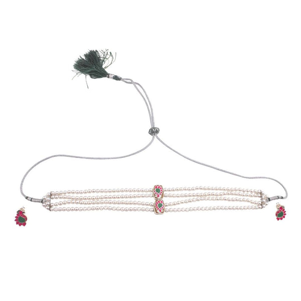 Pearl Meena Pendant Choker set with Pink and Green accents