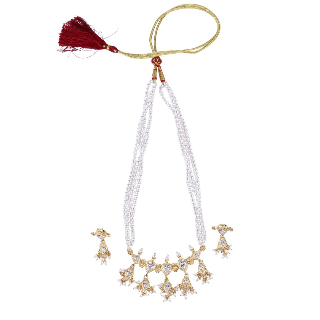 Silver Cz kudi tanmani set with pearls (5 Leaf) | 92.5 Silver | 22K Gold Plated