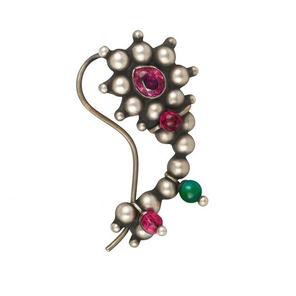 Maharashtrian Nath jewelry with silver and colorful gemstones