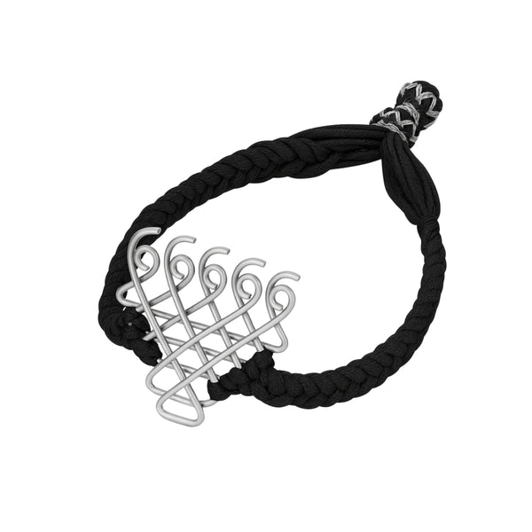 Silver Saraswati Bracelet for men with black thread medium motif in 92.5 sterling silver