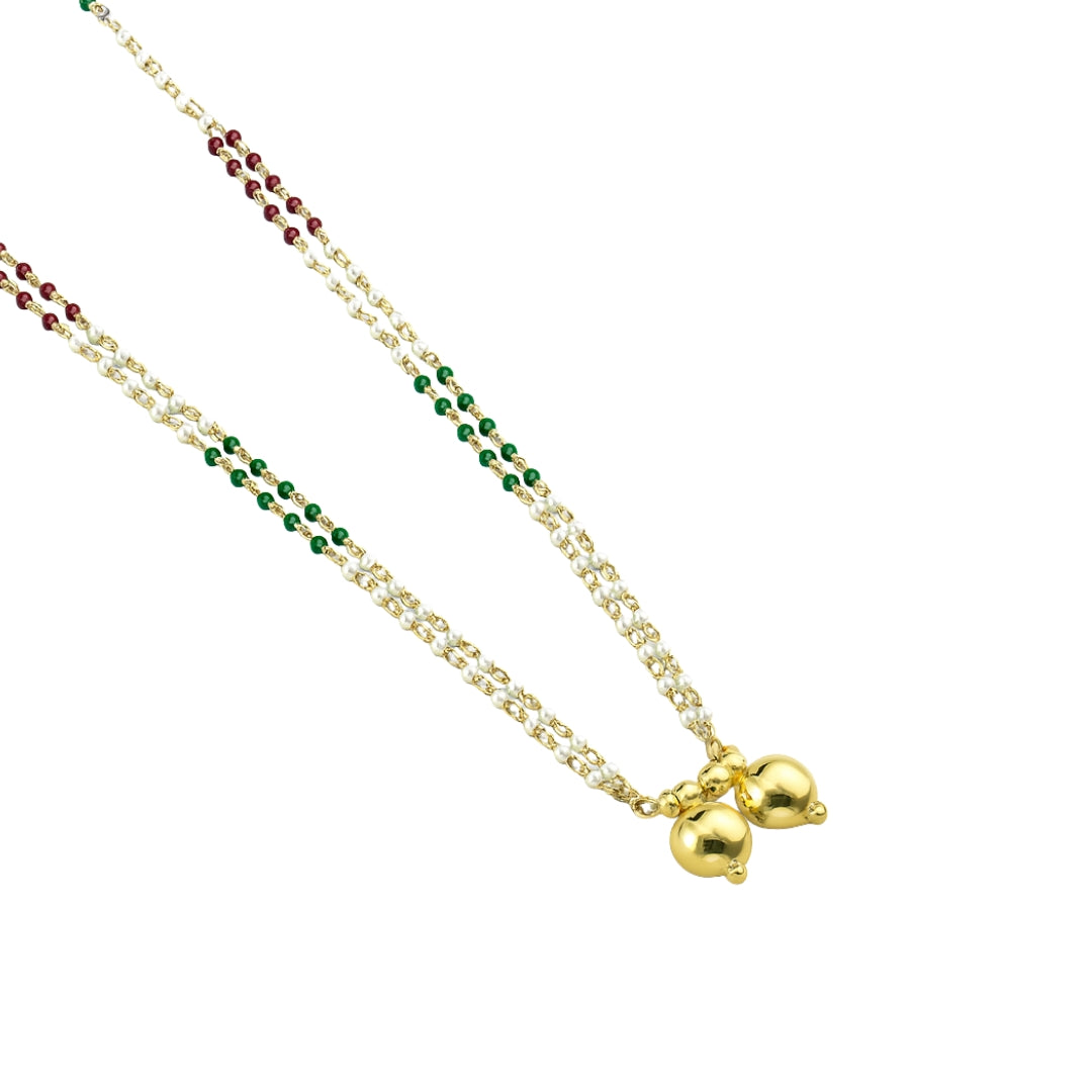 Silver Vatee Mangalsutra | 92.5 Silver | 22K Gold Plated | Multicolor Stones