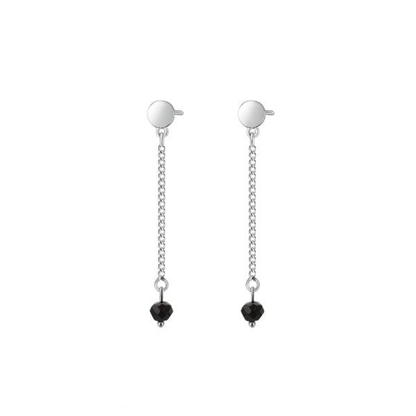 Single Black Spinel Chain Earring in 92.5 sterling silver