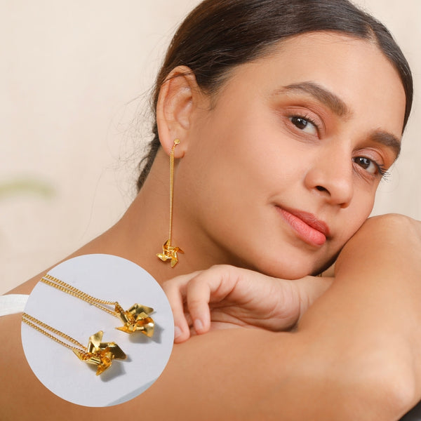 Pinwheel Chain - Fold Earring| 92.5 Silver | 22K Gold Plated