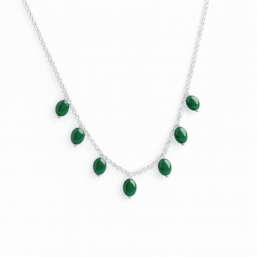 Silver Green Onyx Chain front view in 92.5 sterling silver