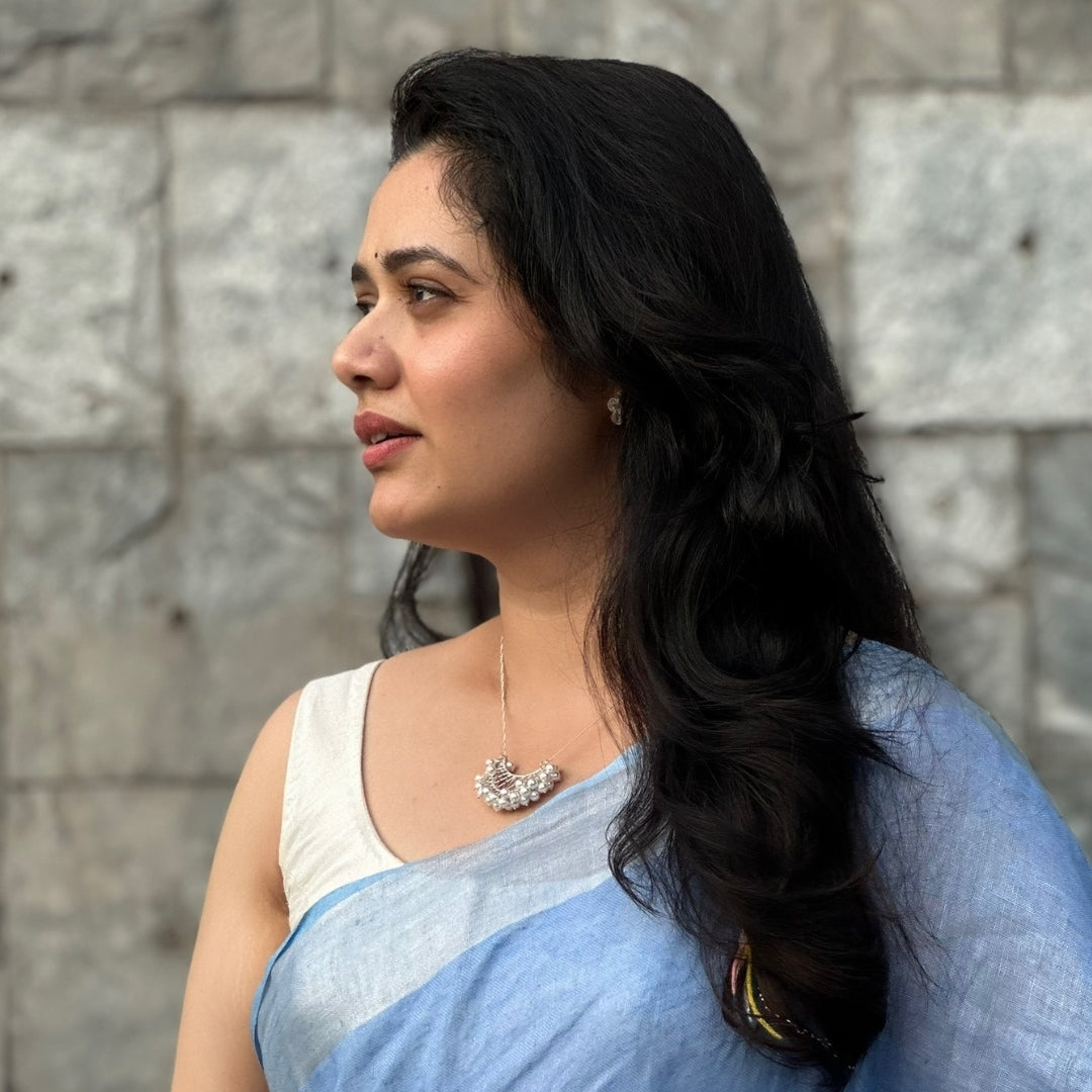 Oxidized Chand Filigree Silver Necklace with Pearls