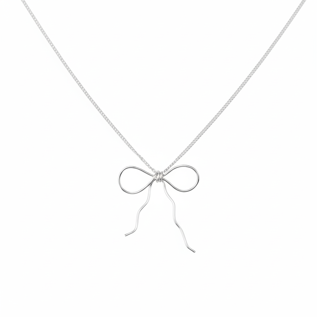 Silver bow necklace small with delicate minimal design