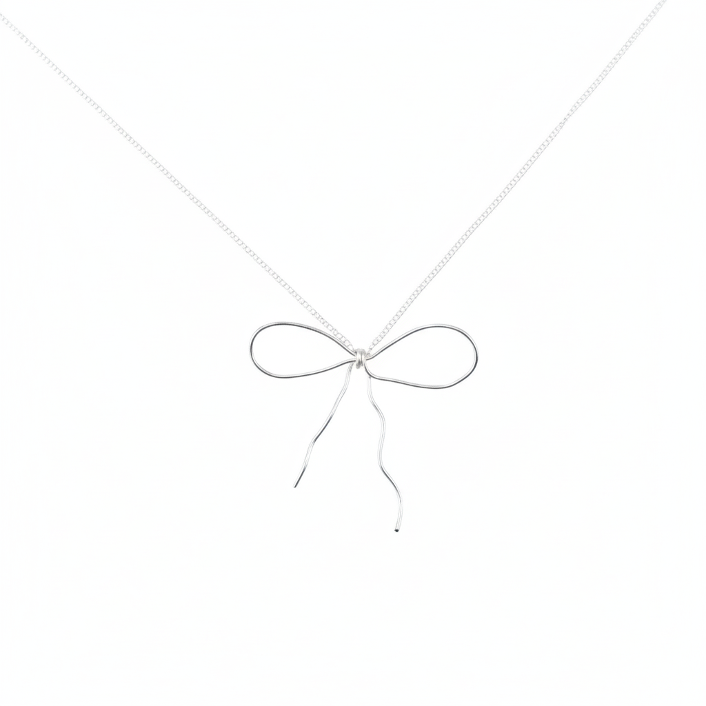 Silver Chain Bow Necklace: Big