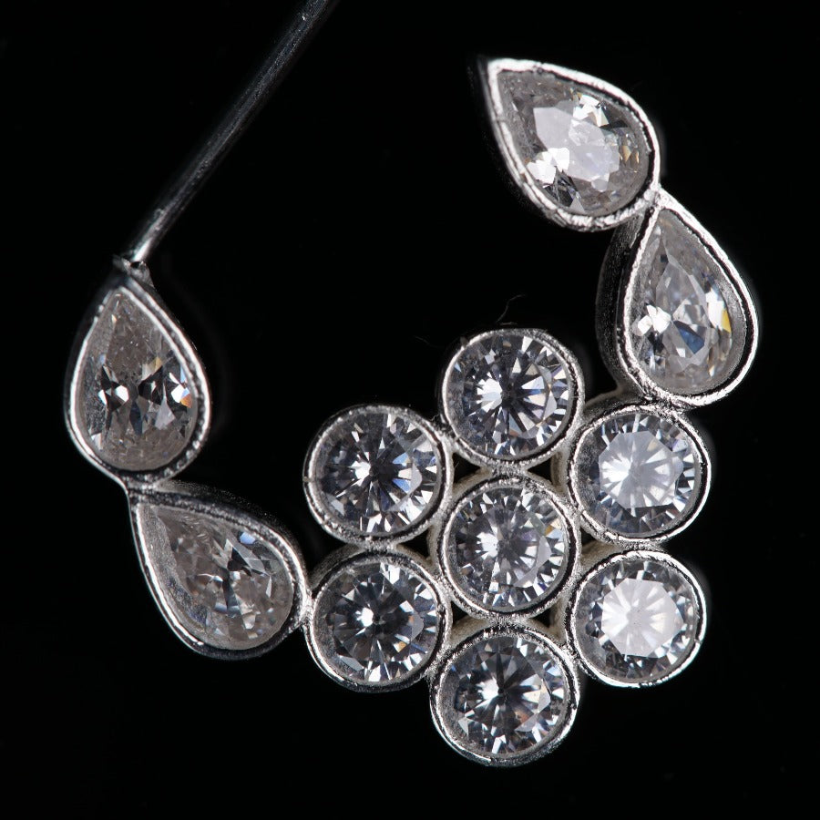 Silver CZ Nath Floral (Left, Clip on)