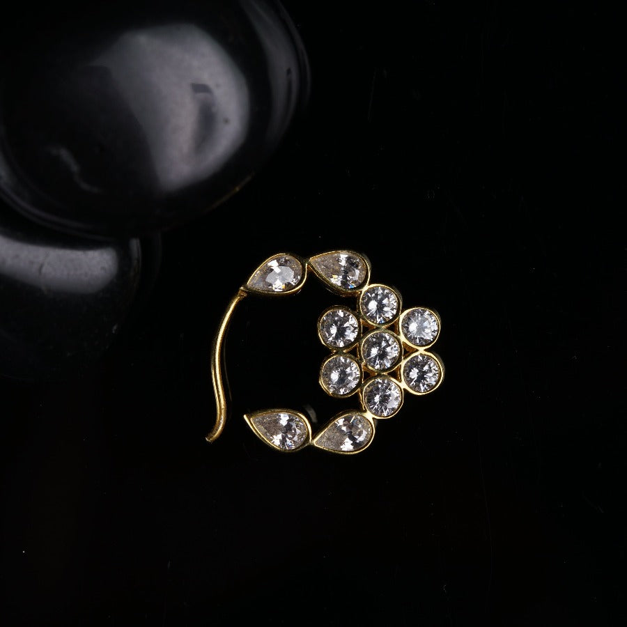 Silver CZ Nath Floral Gold Plated (Left, Pierced)