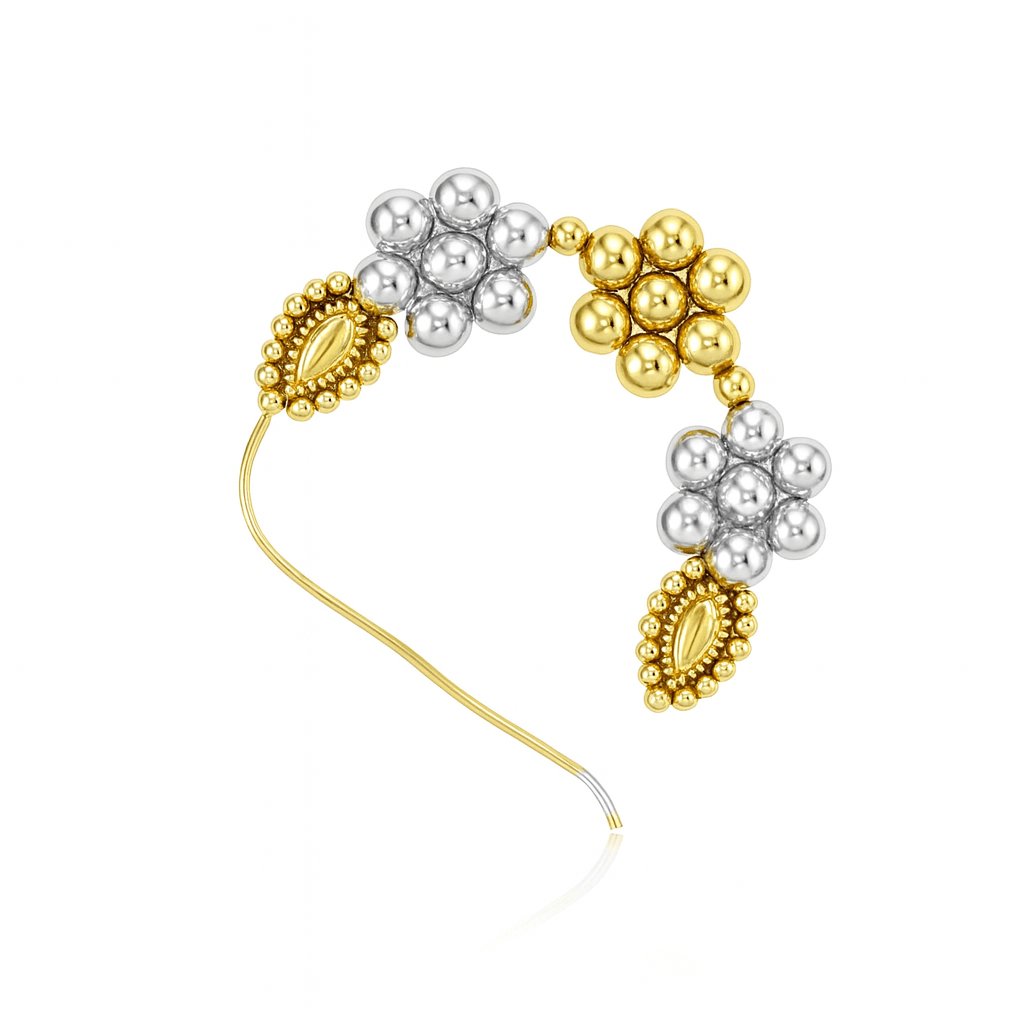 Swarna Rajat Kudi Nath dual tone gold and silver nose pin for women