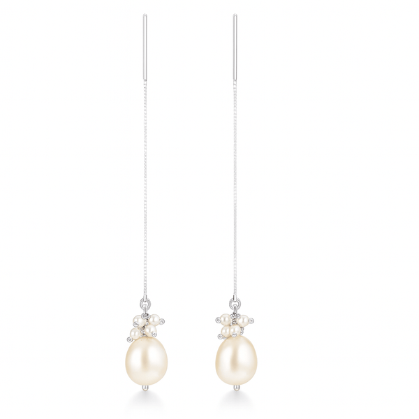 Sui Dhaaga Pearl Cluster Earrings in Sterling Silver