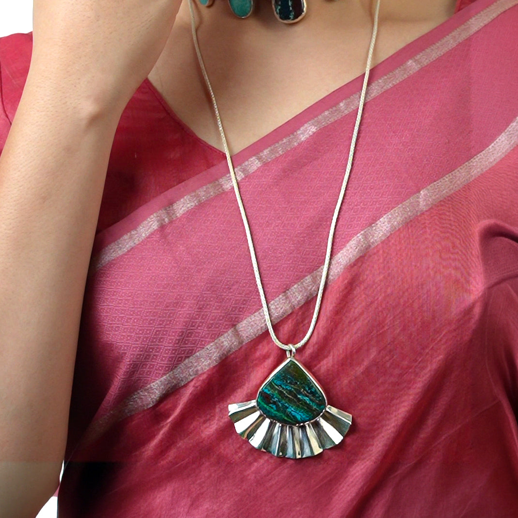 Chrysocolla Statement Pendant Chain Necklace