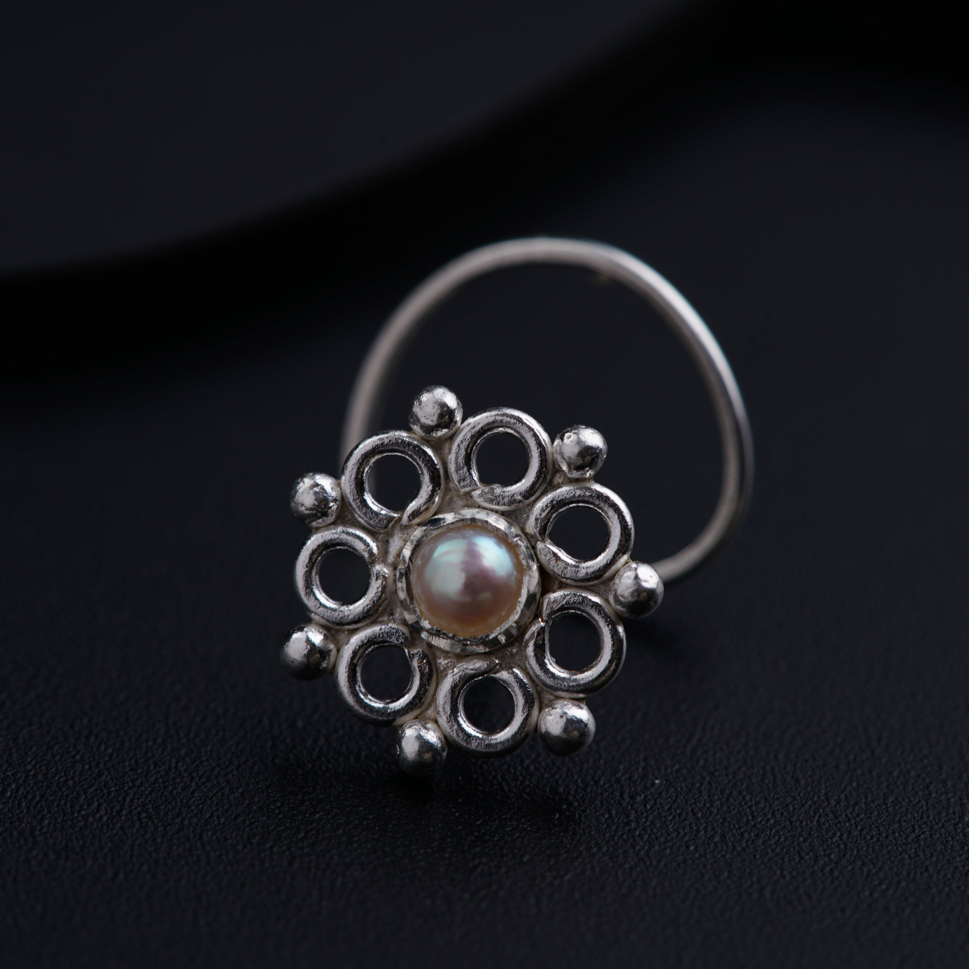 Silver Nose pin - Pearl (Pierced)