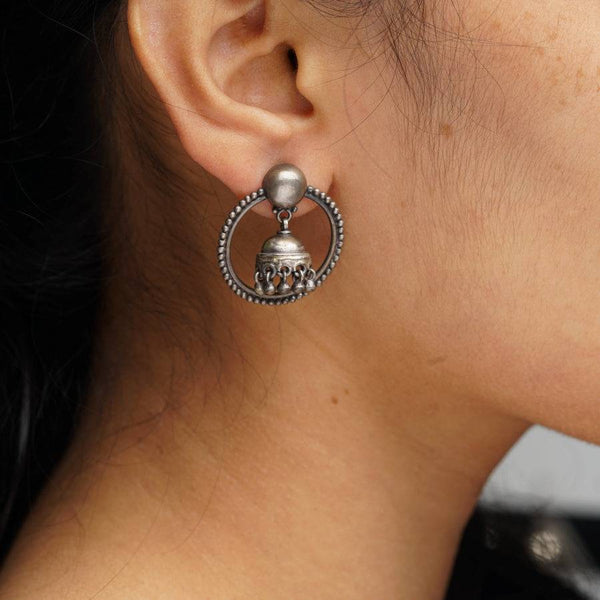 Rawa Hoop Dome Jhumki in Silver