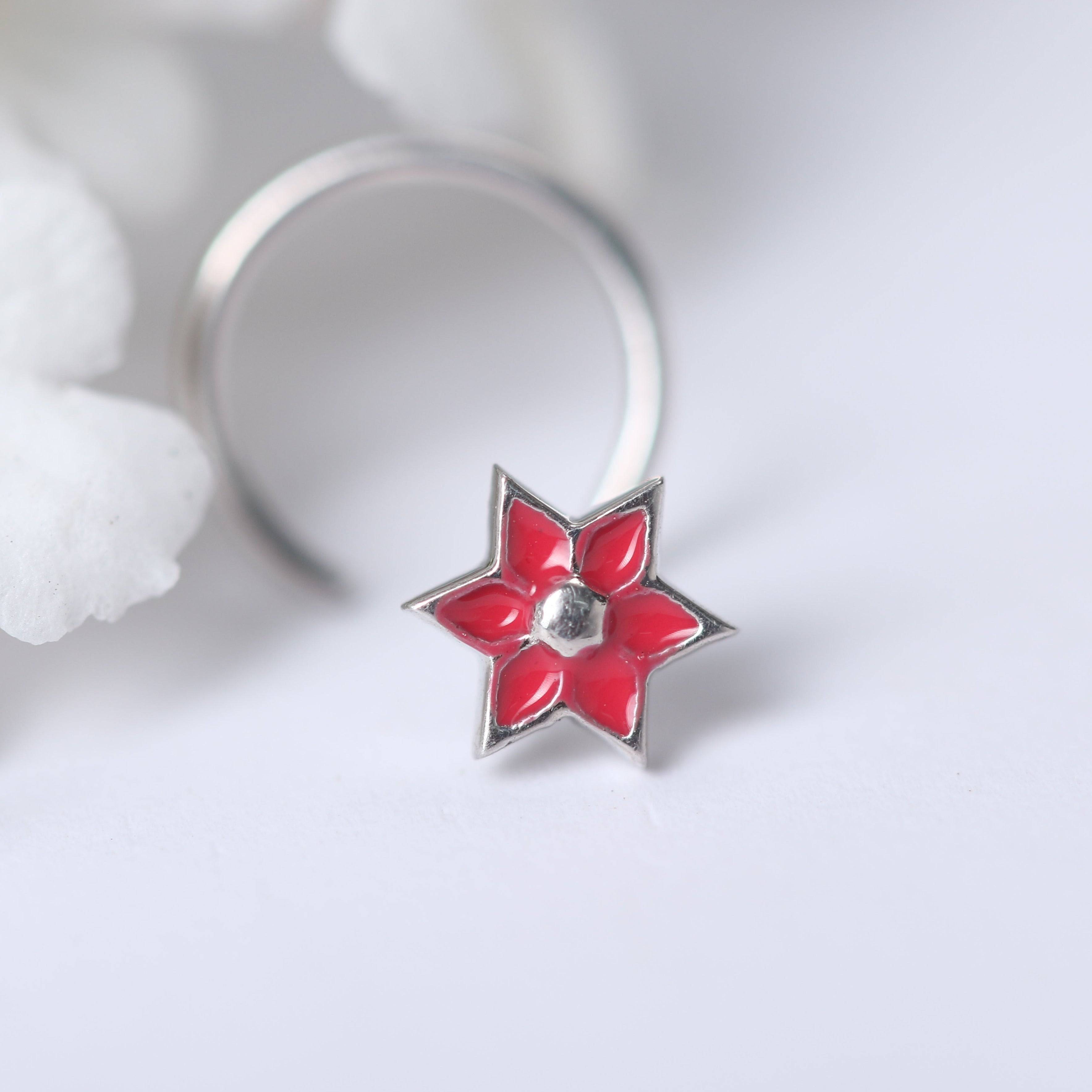 Flower Nose pin ( Pierced ) - Red