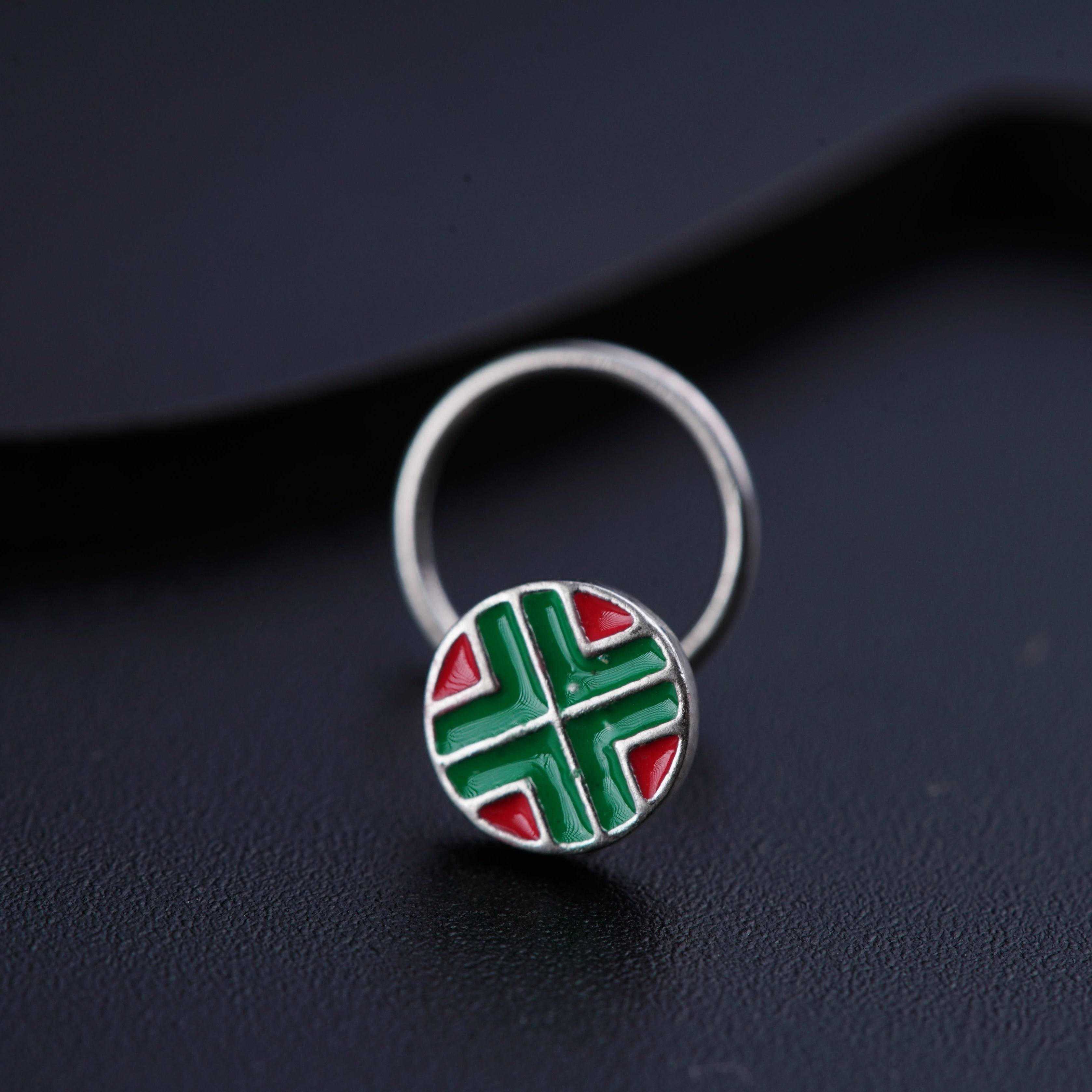 Enamel Red Green Round Nosepin