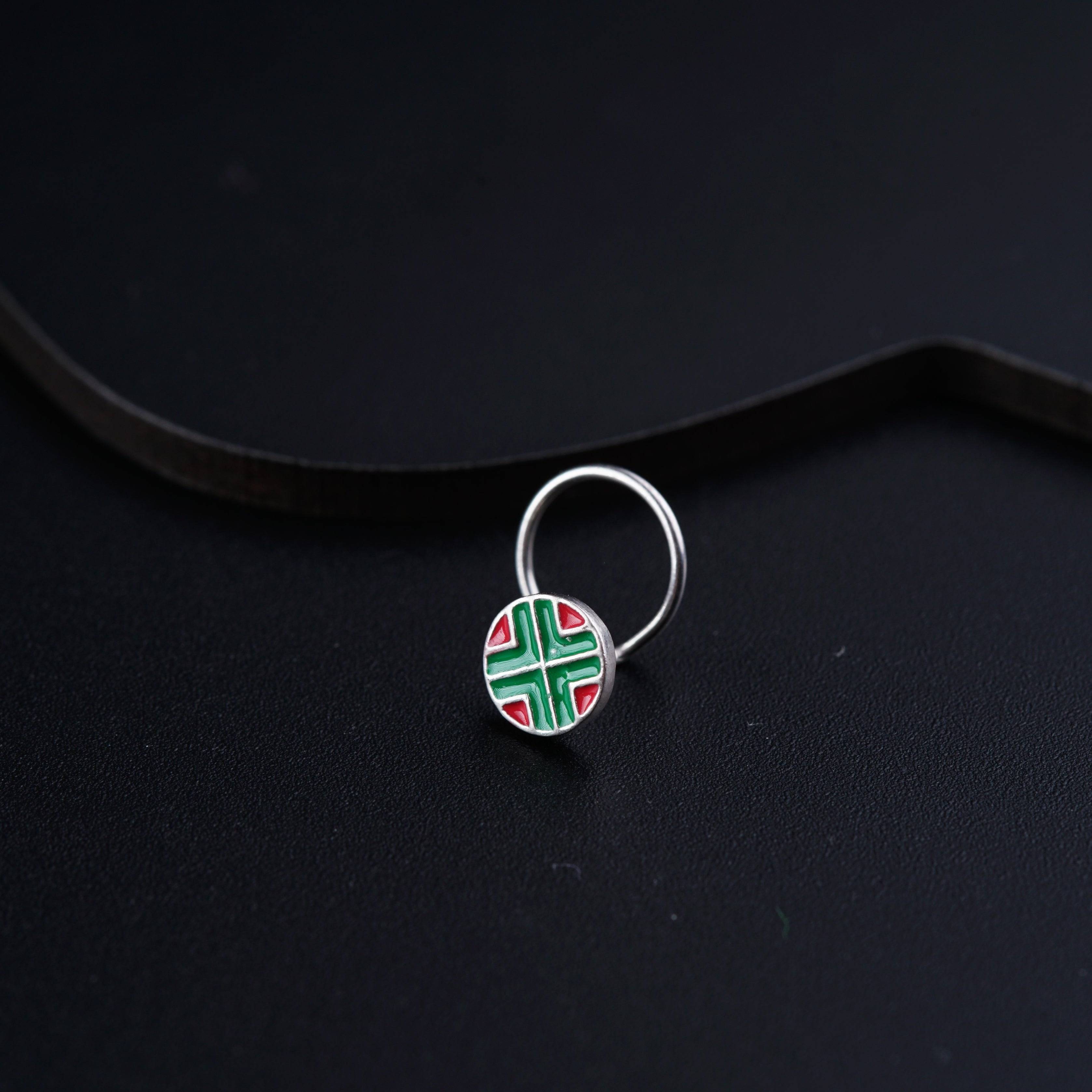 Enamel Red Green Round Nosepin