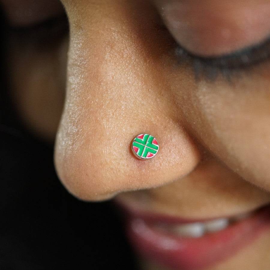 Enamel Red Green Round Nosepin