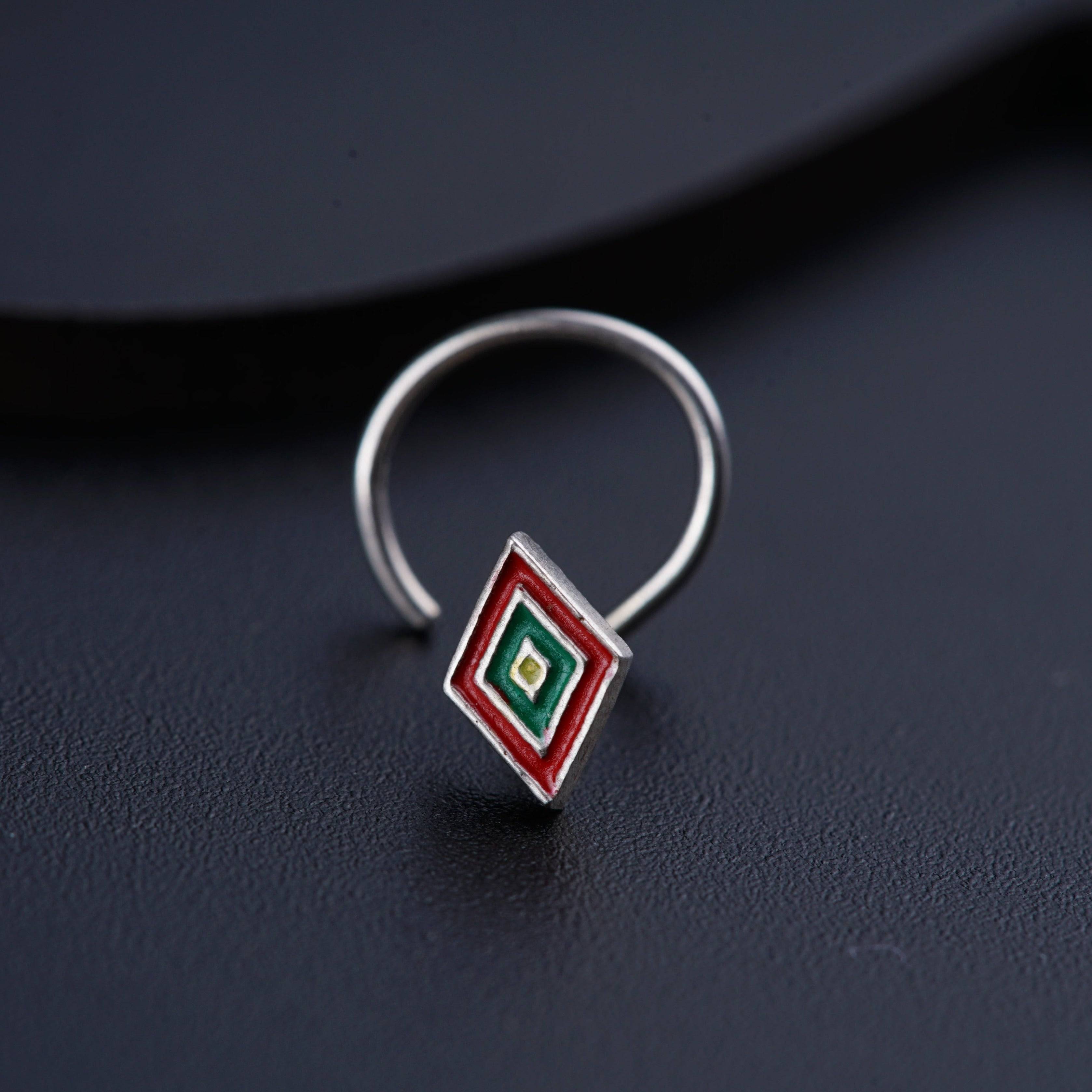 Diamond Nosepin ( Pierced ) - Red , green , yellow