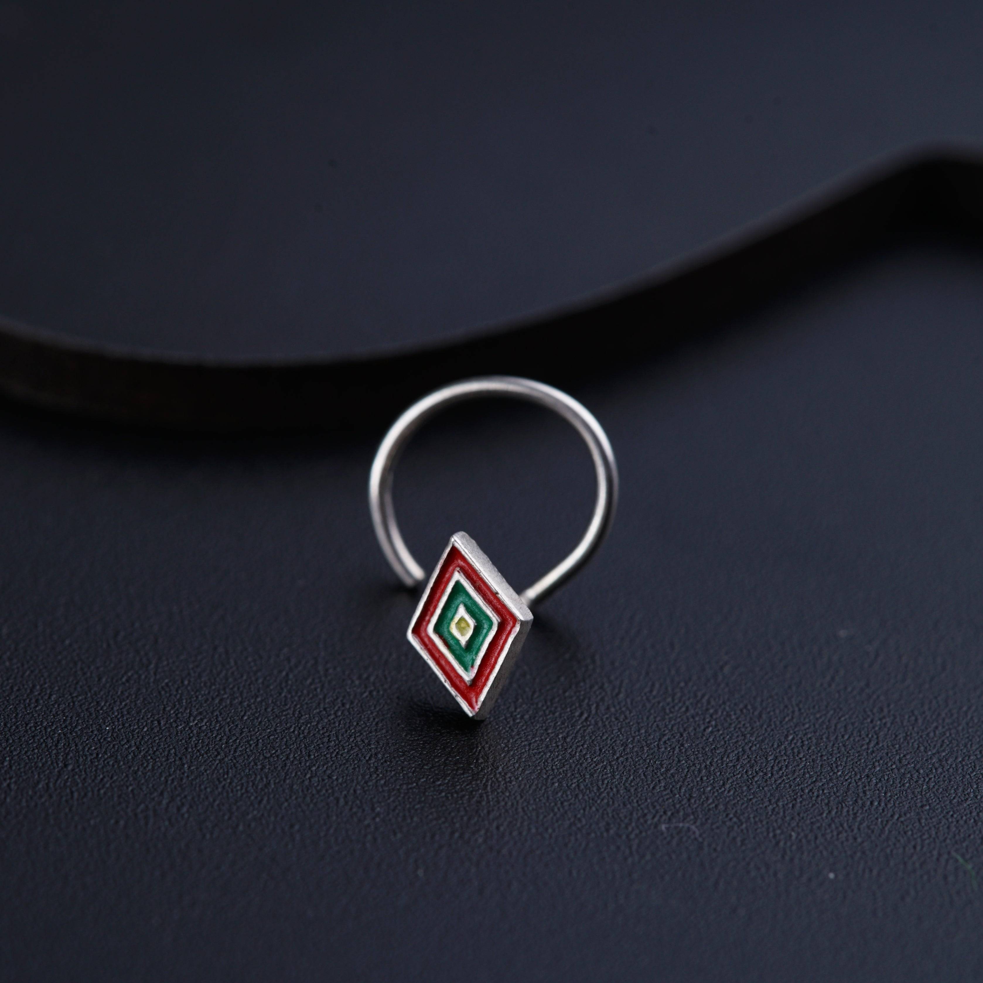 Diamond Nosepin ( Pierced ) - Red , green , yellow
