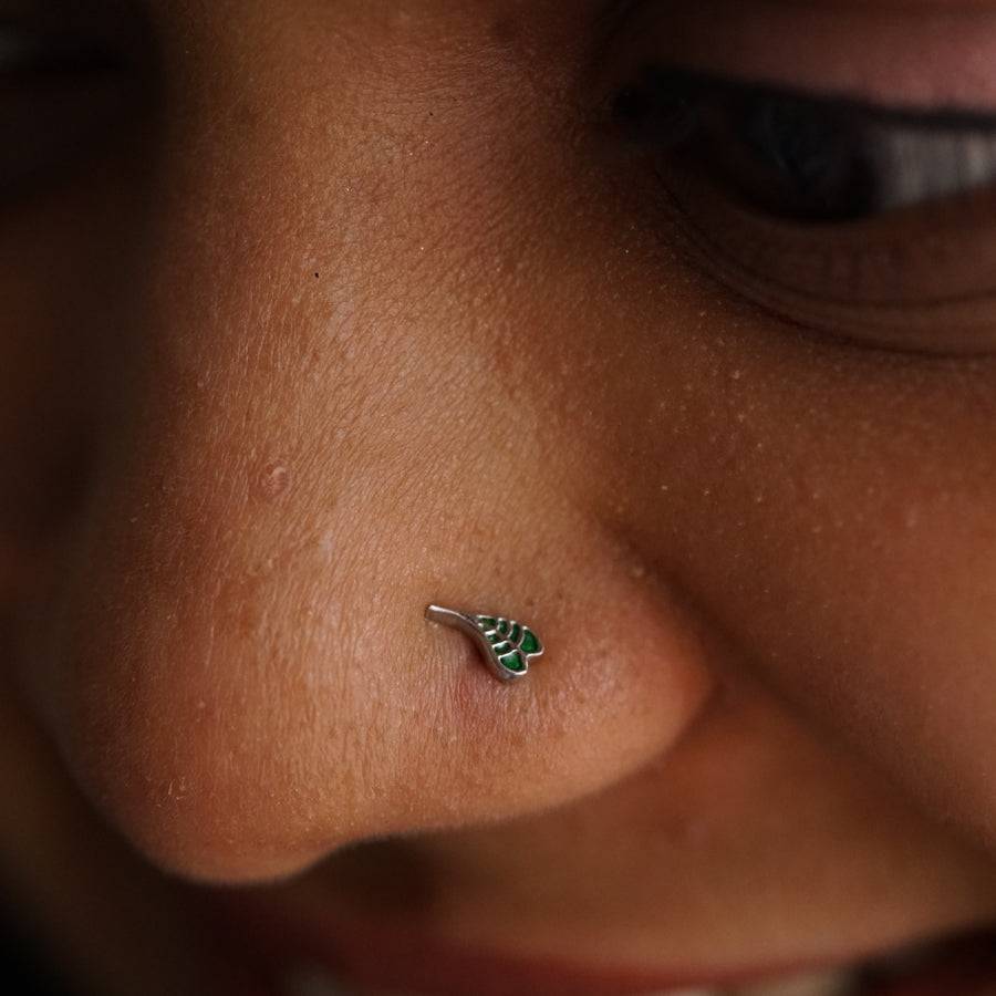 Peepal Leaf Nose pin ( Pierced ) - Green