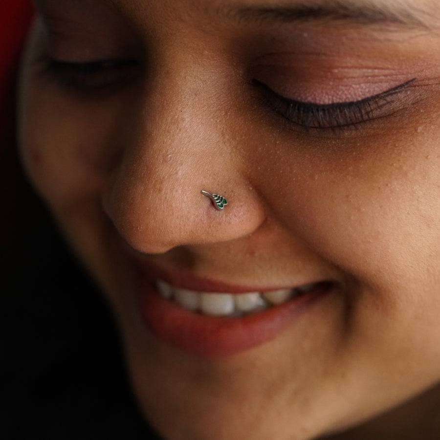 Peepal Leaf Nose pin ( Pierced ) - Green