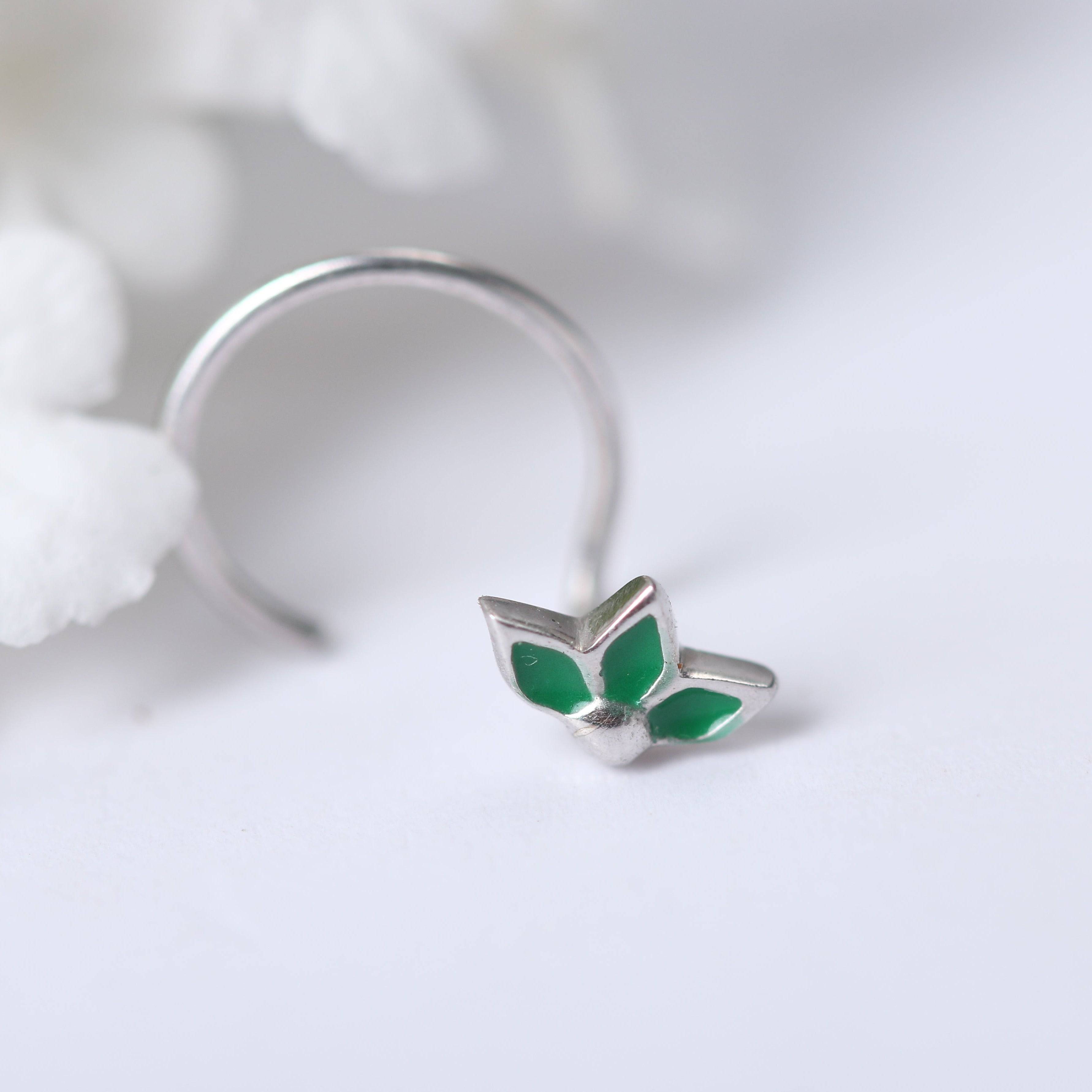 Petals Nose pin ( Pierced ) - Green