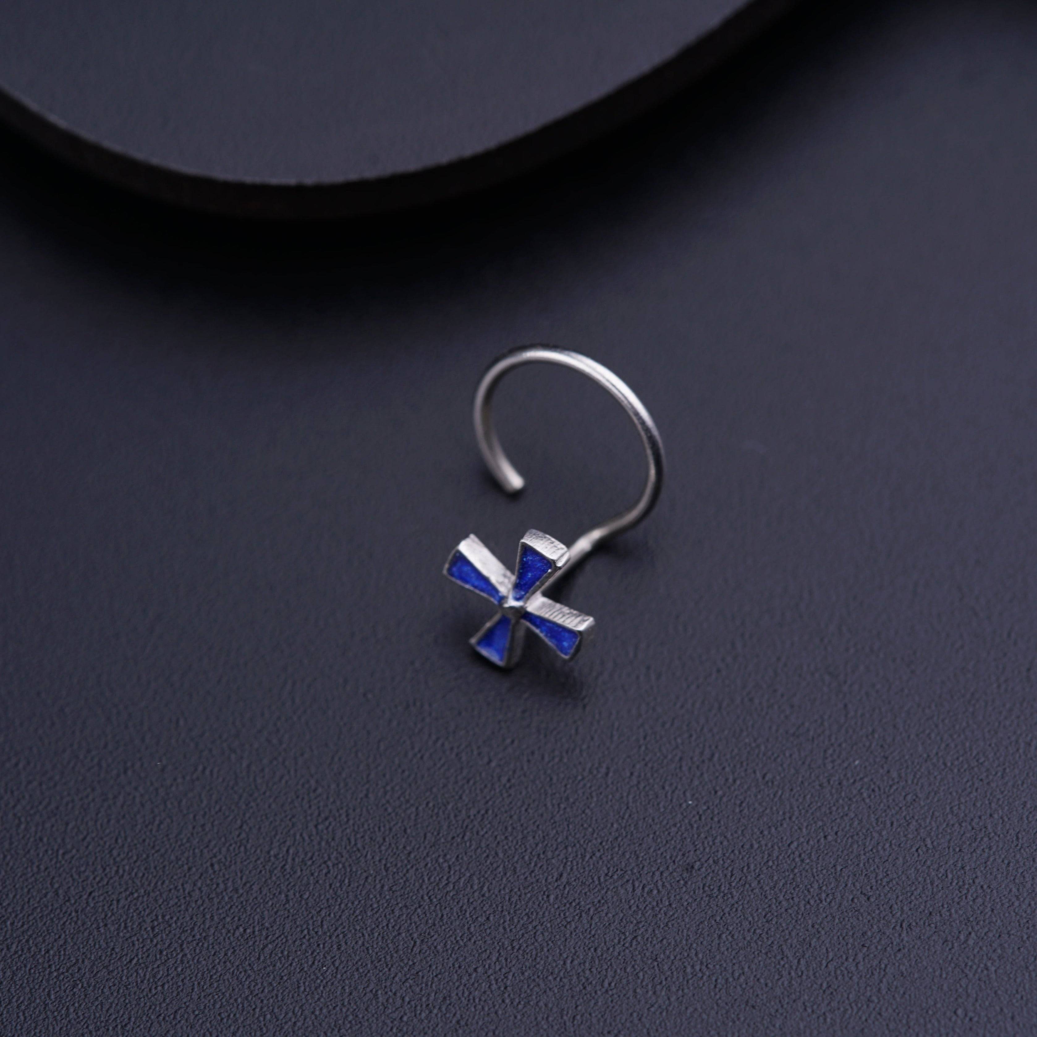 Pinwheel Nose pin ( Pierced ) - Blue
