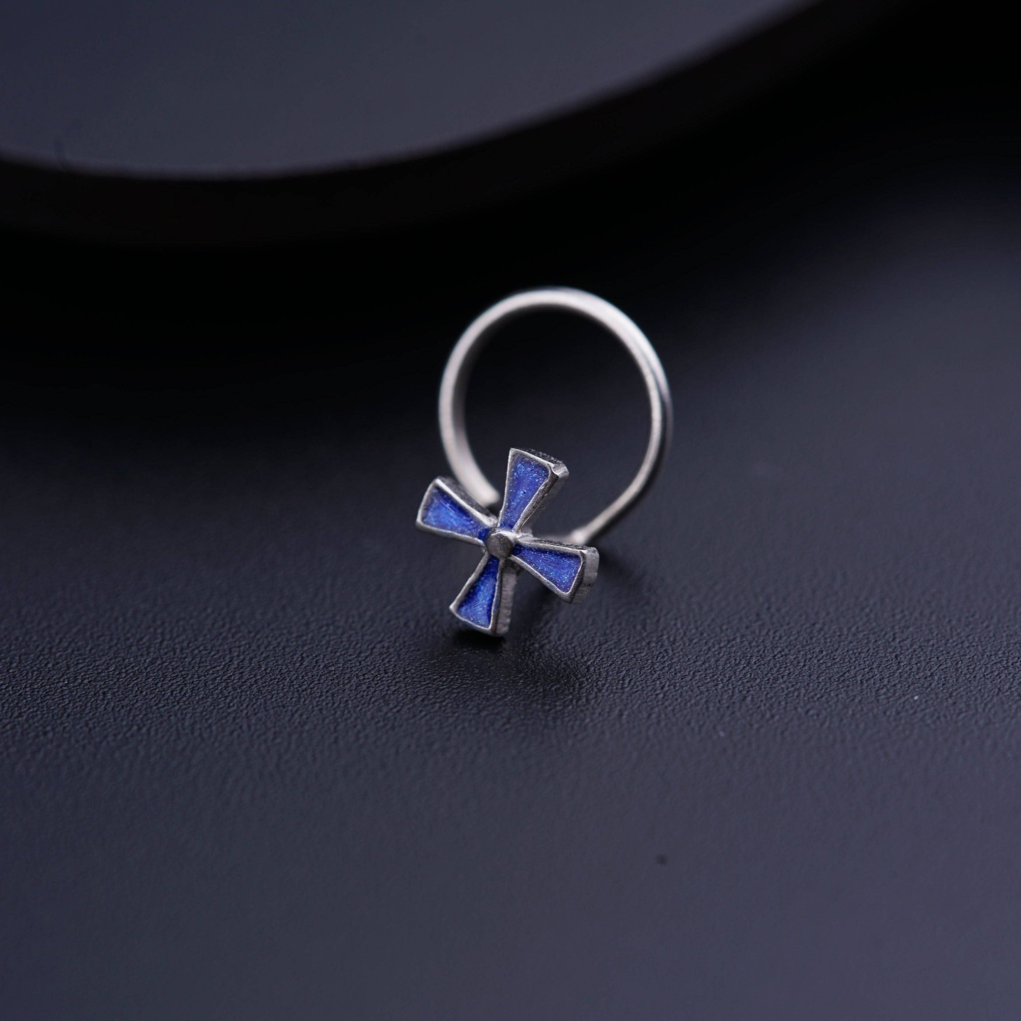 Pinwheel Nose pin ( Pierced ) - Blue