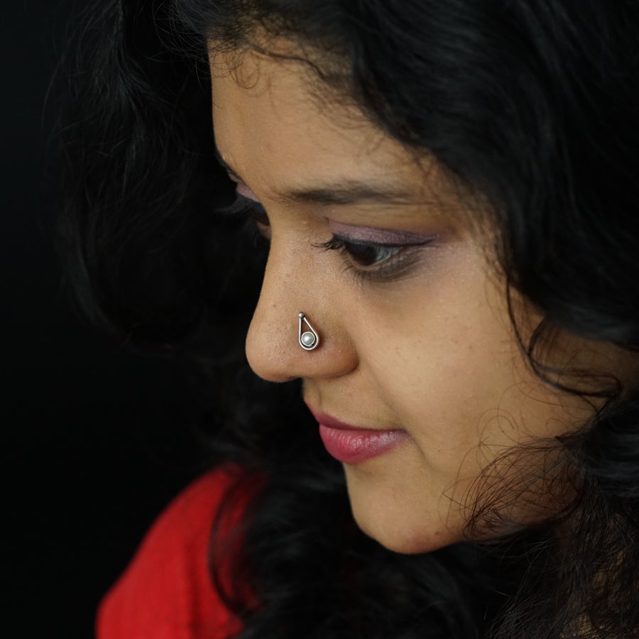 Handmade Silver Drop with Pearl Nosepin