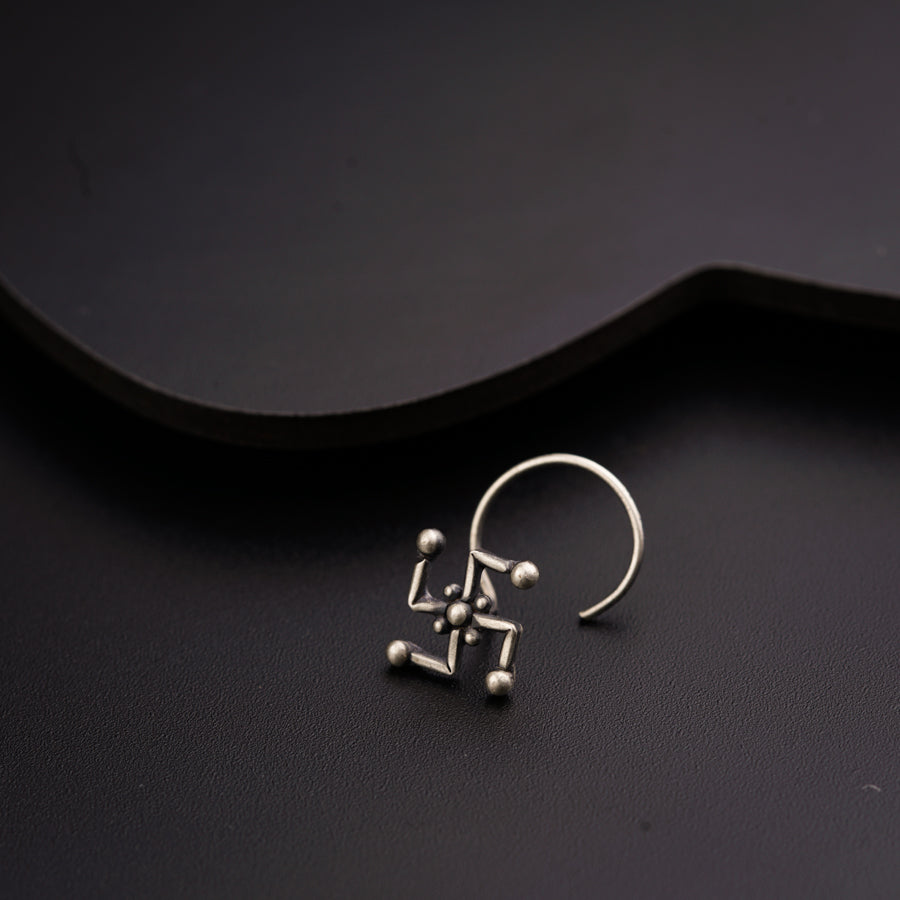 Handmade Silver Swastik Nose pin (Pierced)