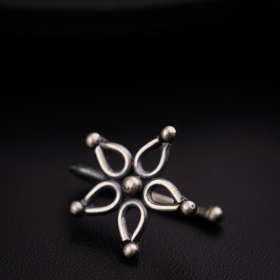 Handmade Silver Flower Nosepin (Clip on)
